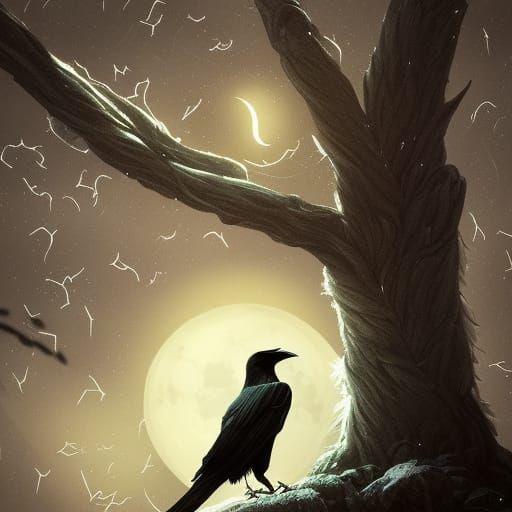 Man's Metamorphosis into Crow: Photorealistic Moonlight Scen...