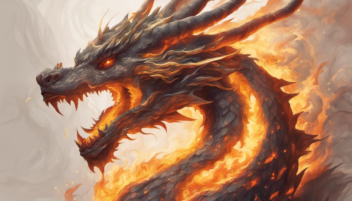 Fire Dragon Portrait with Master, Digital Art