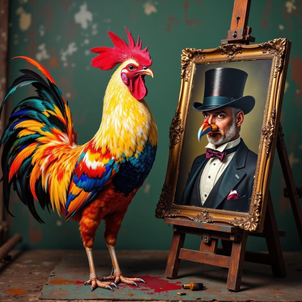 Rainbow Rooster Paints Himself as Gentleman, Electric Art