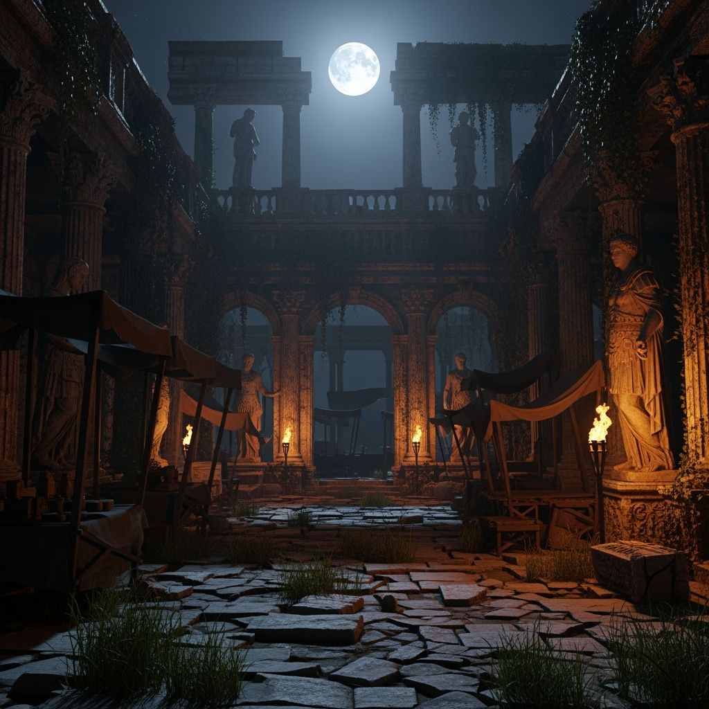 Ancient Roman Marketplace by Torchlight and Moonlight