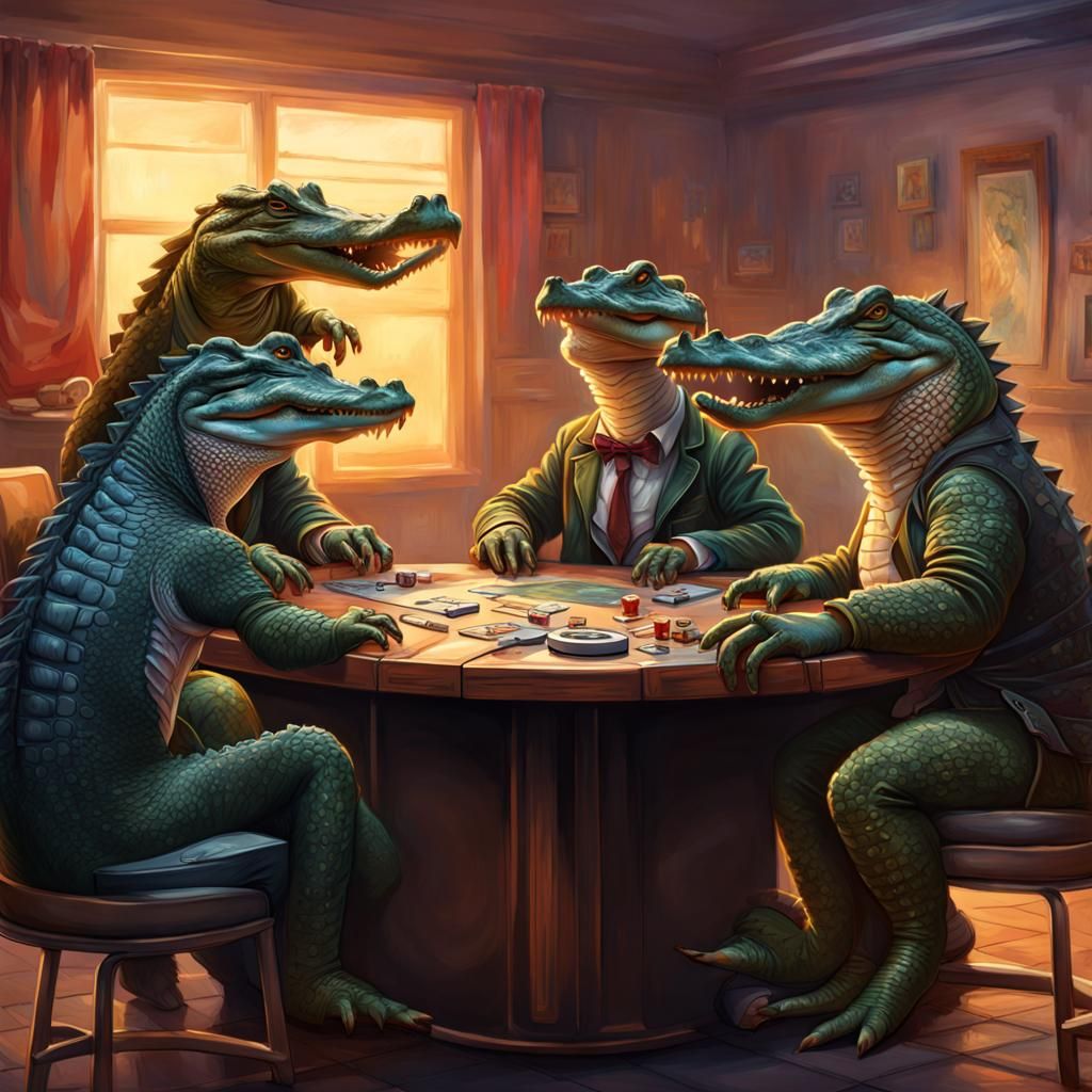 Crocodiles Playing Snap: A Hyperrealistic Concept Art