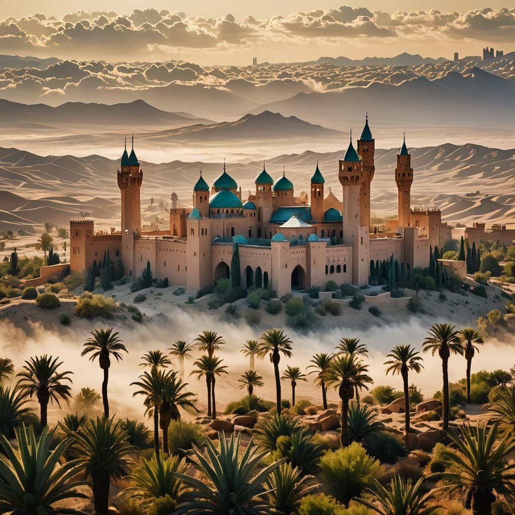 Ottoman Palace in Desert Oasis, Surreal Digital Art