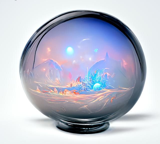Flourishing alien planet seen in a glass orb