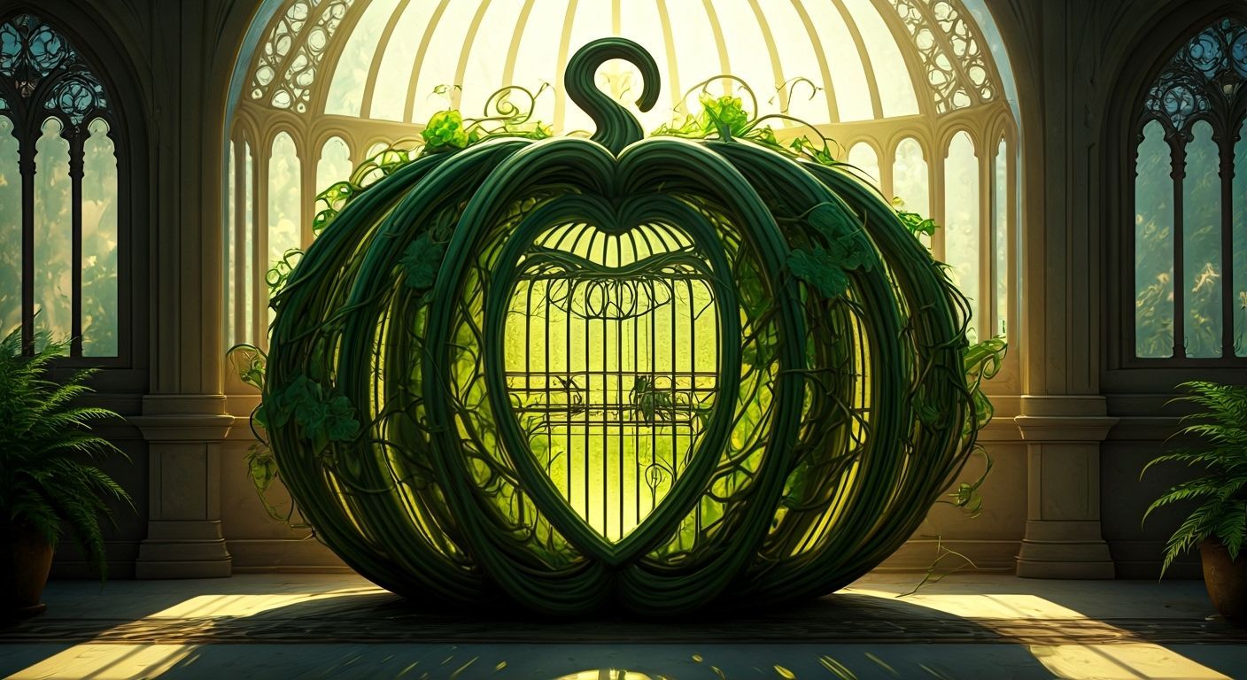 Art Nouveau Birdcage Glowing in Sunlit Sunroom