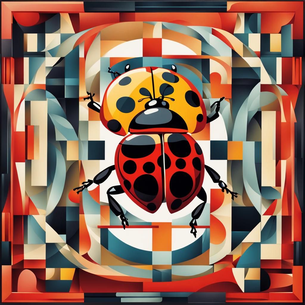 Cubist Ladybug in Geometric Art Deco Style
