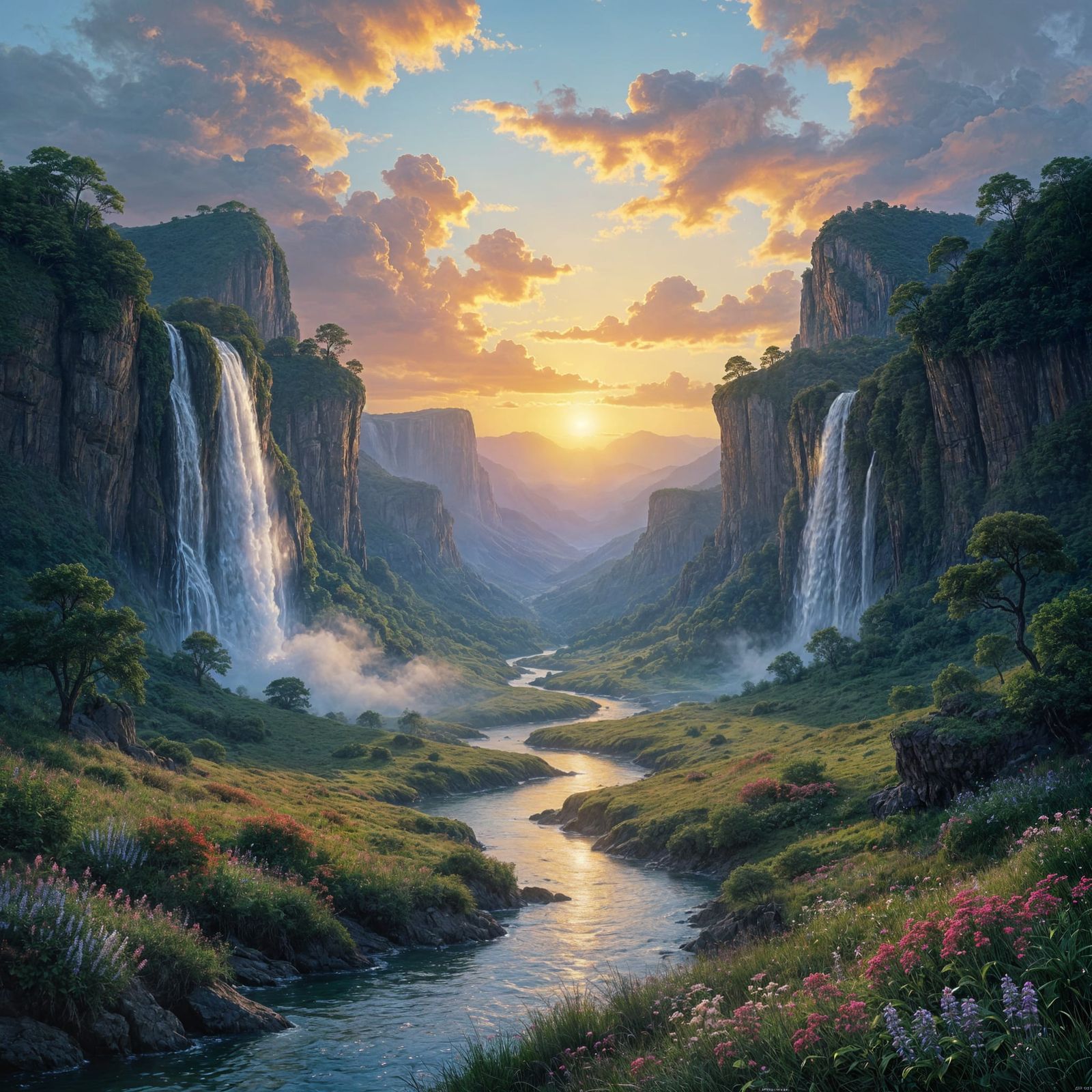 Hidden Valley Landscape with Double Sunset, Detailed Matte P...