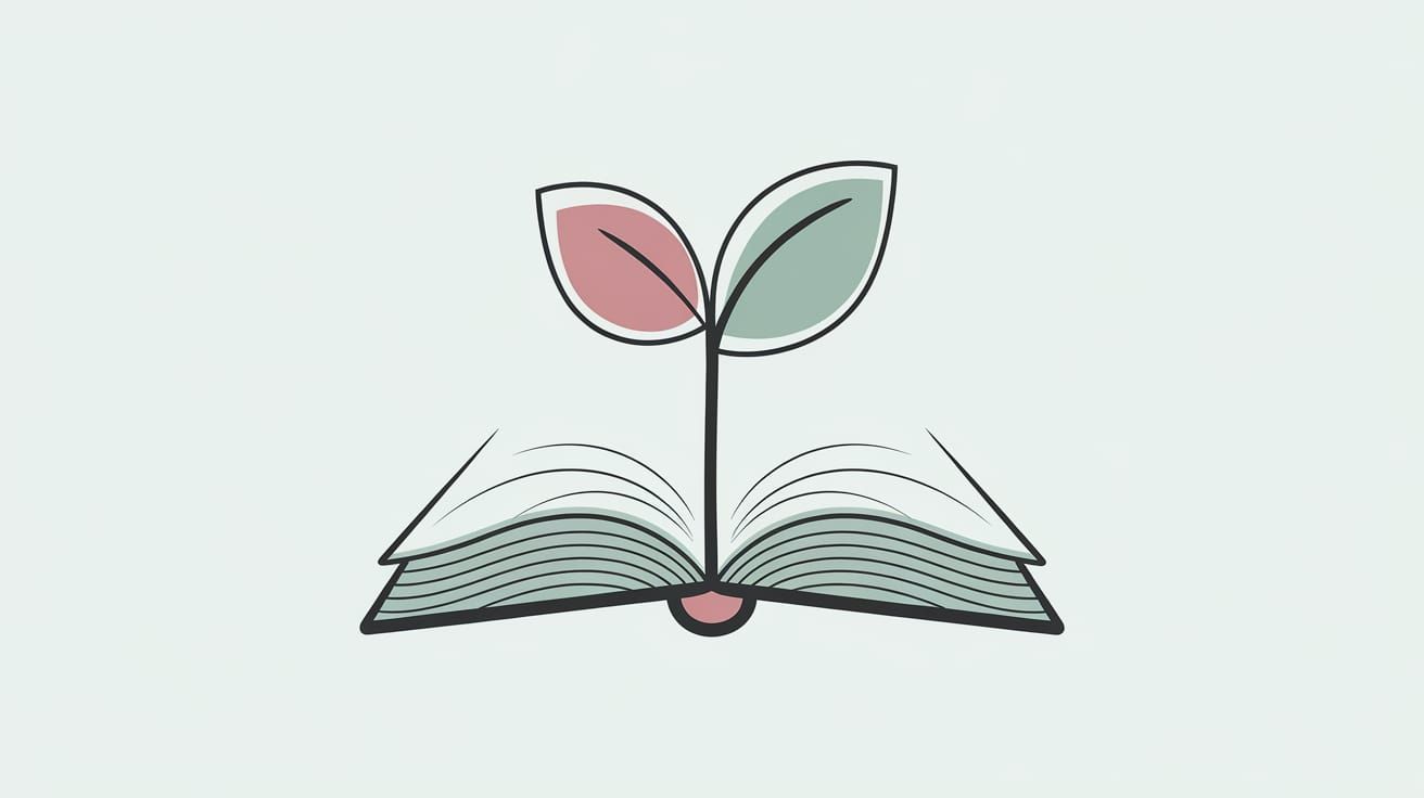 Minimalist Seedling Growing from Open Book in Soft Pastel Co...