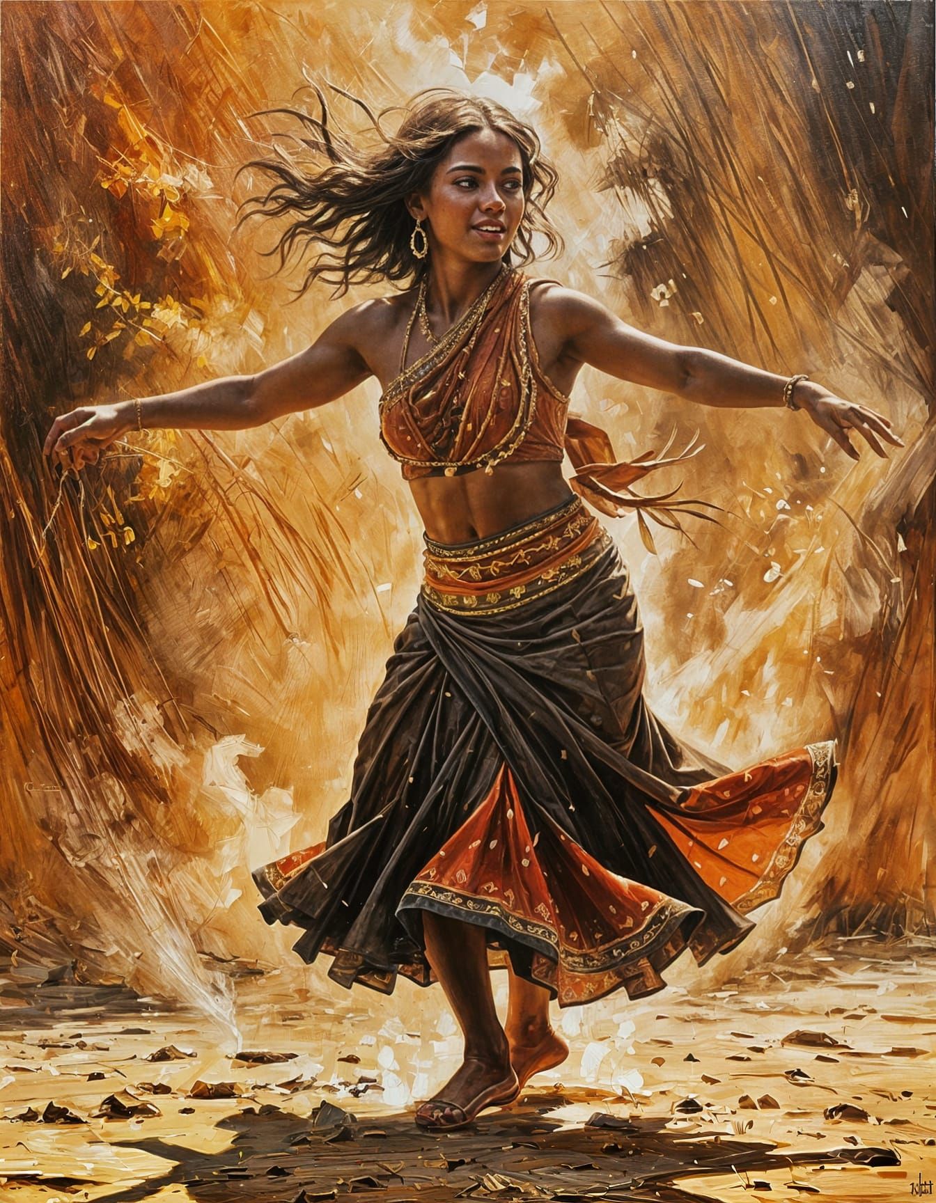 Australian Aboriginal Girl Dancing in Traditional Style