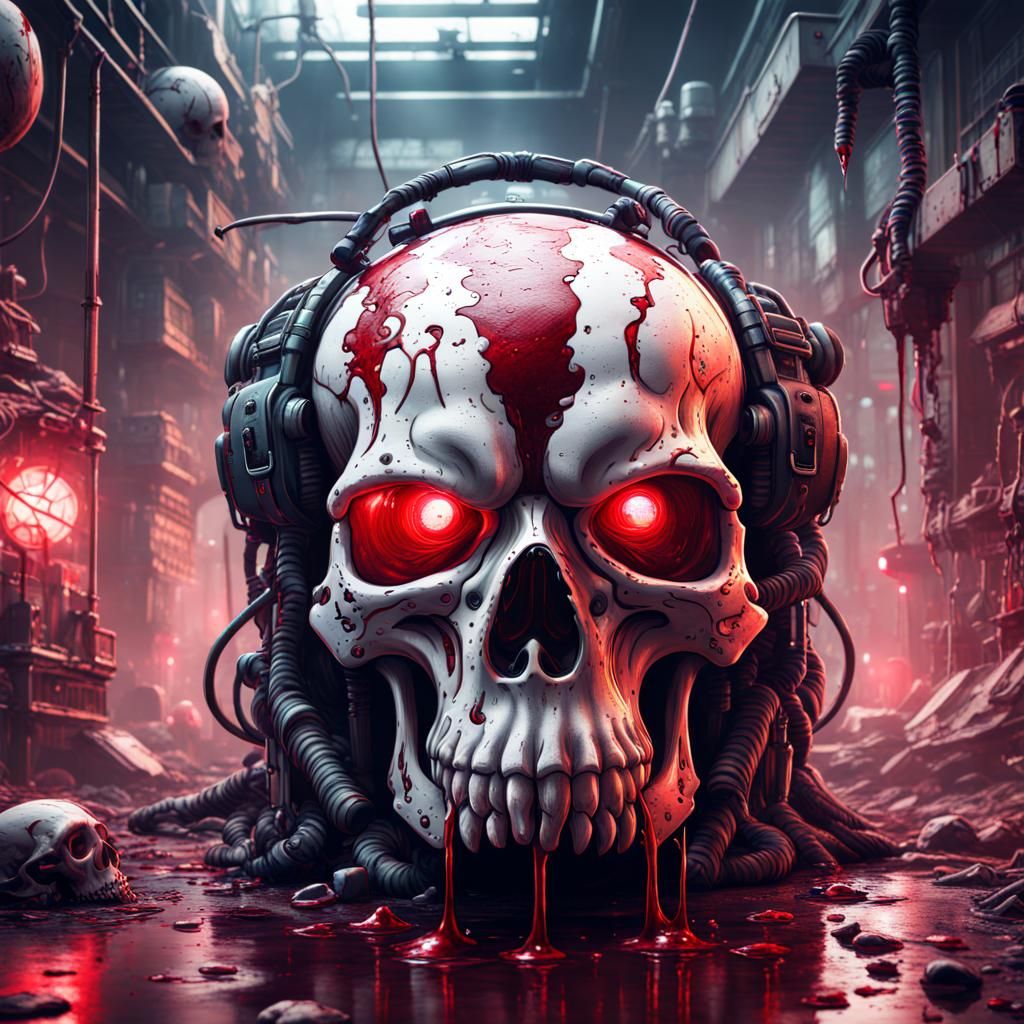 Cyberpunk Horror: Detailed Dog Skull Art