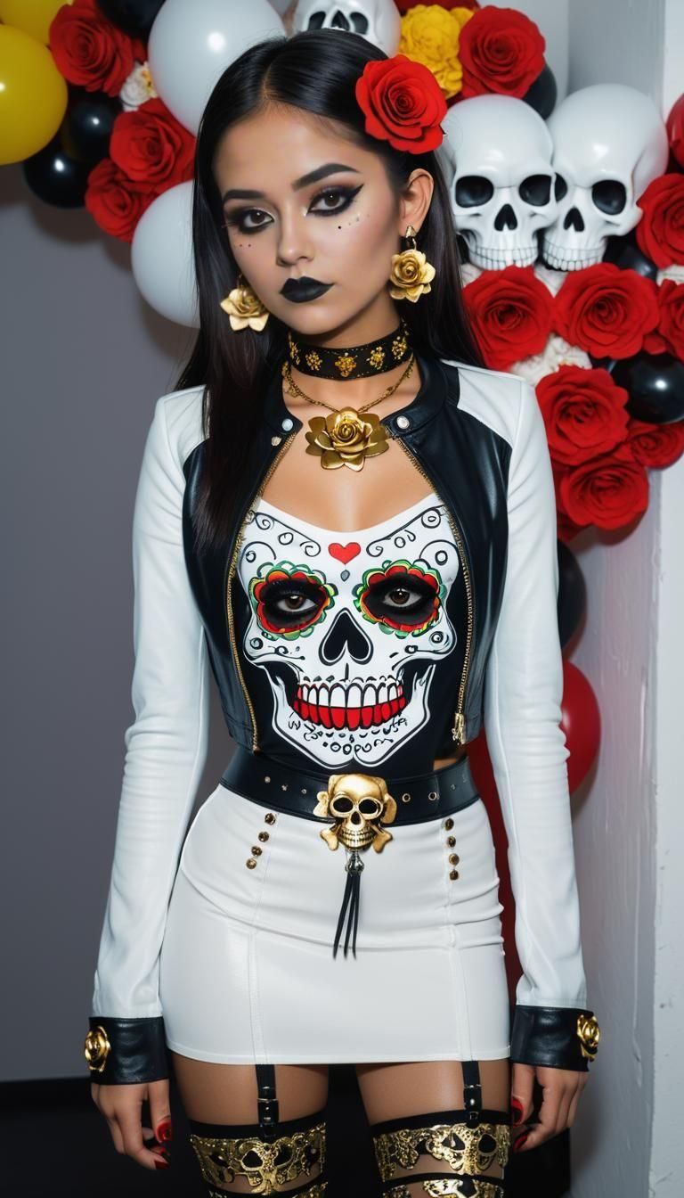 Mexican Woman in Catrina Makeup at a Party