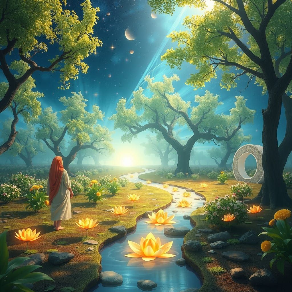 Garden of Eternal Bloom in Vibrant Cyberpunk Style