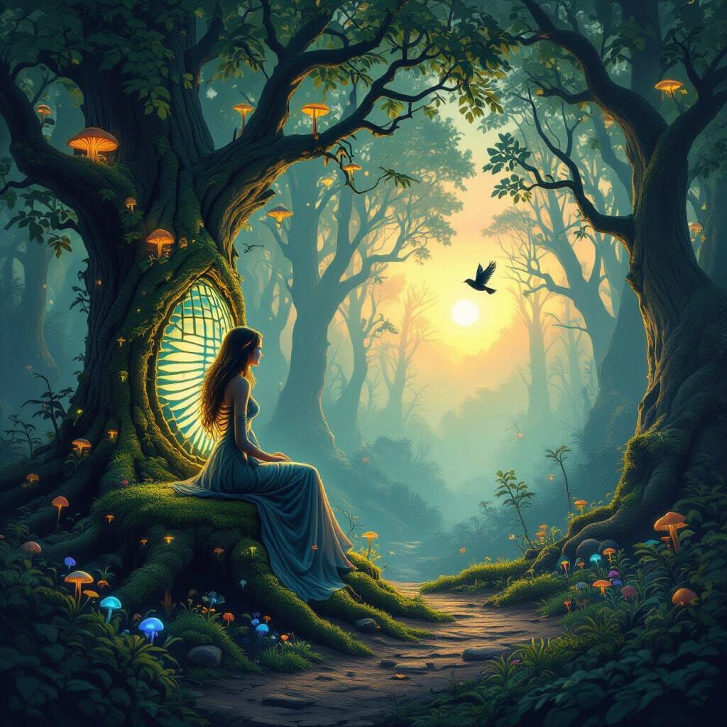 Magical Goddess Releases Bird From Rib Cage in Bioluminescen...