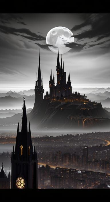 Dark Fantasy Landscape with Gothic Skyline in CG Society Sty...
