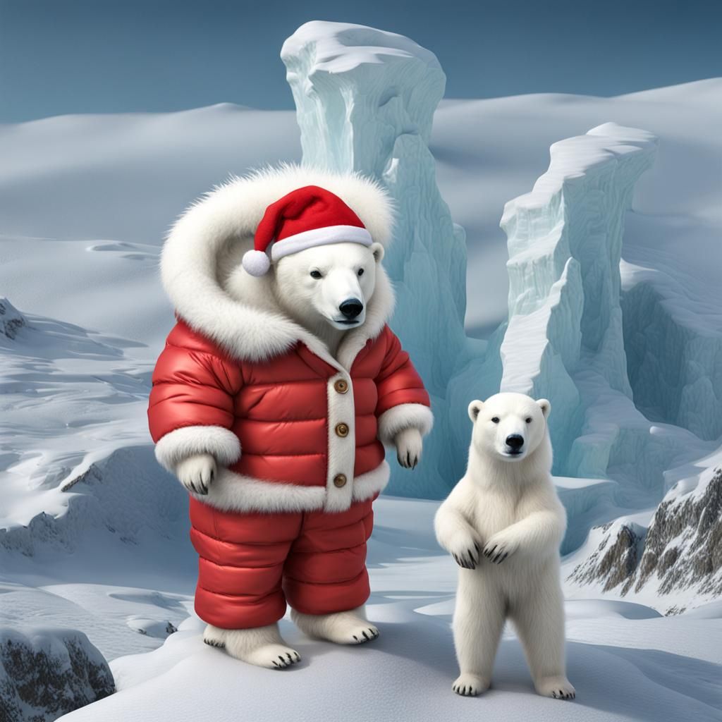 Polar Bear at North Pole in Puffer Jacket