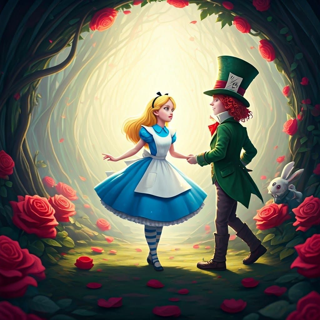 Alice and Friends Dance in a Whimsical Wonderland