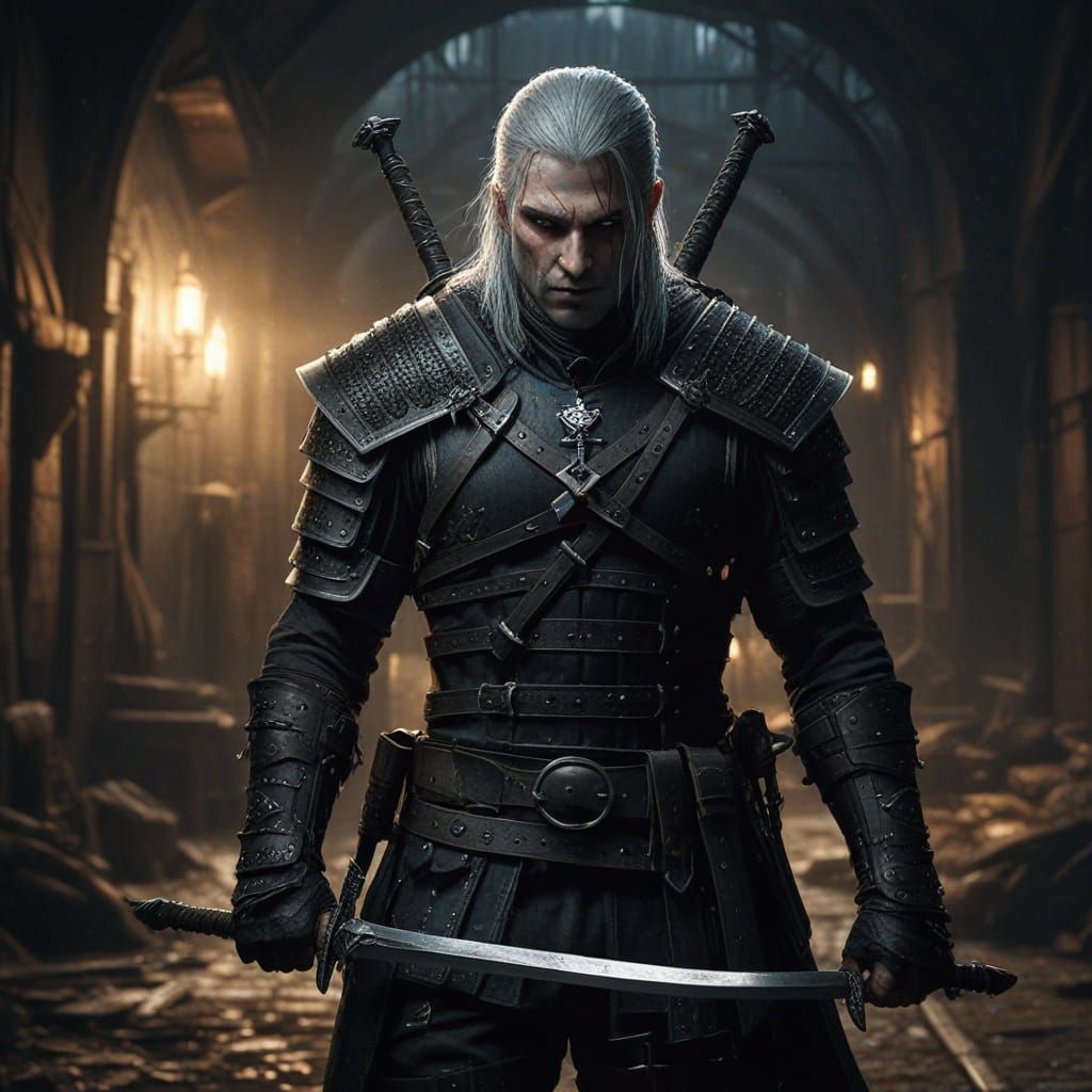 Medieval Assassin Wields Swords in Moody Fantasy Art