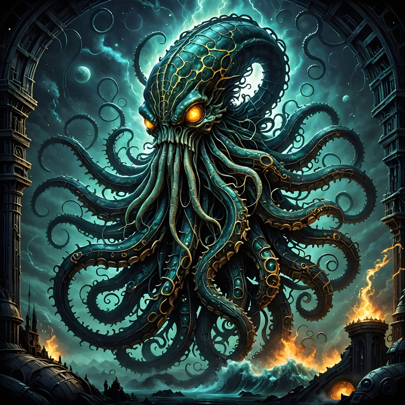 Biomechanical Kraken Erupts From Cosmic Nebula