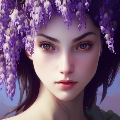 Wistful Wisteria Portrait in Hyperdetailed Style