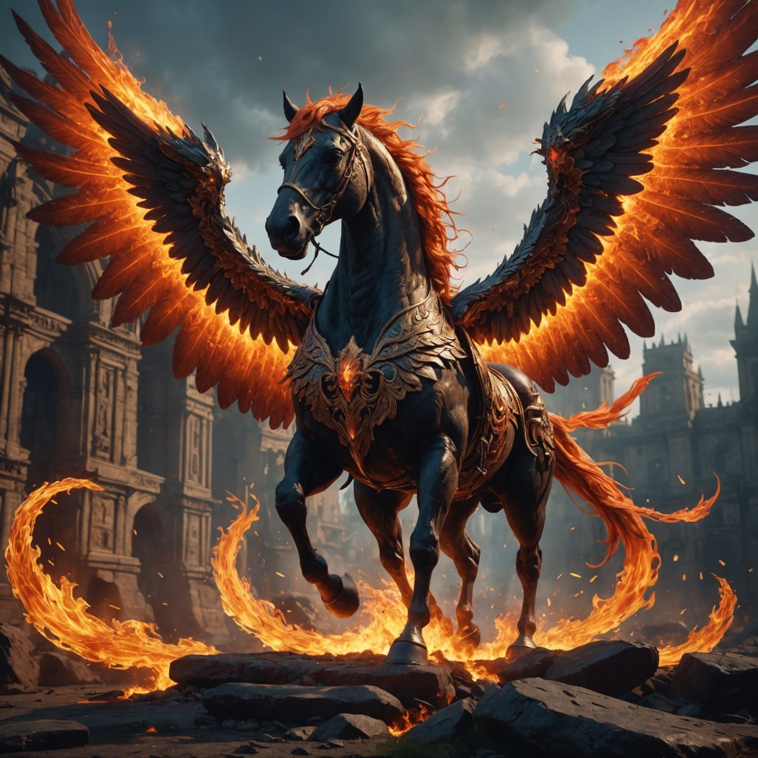 Fiery Winged Horse: Fantasy Concept Art