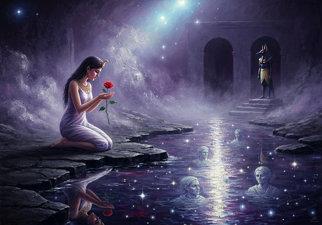 Goddess by the River of Souls: Symbolic Oil Painting