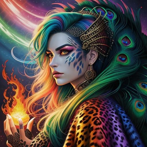 Woman with Rainbow Dragon Scales in Comic Book Art