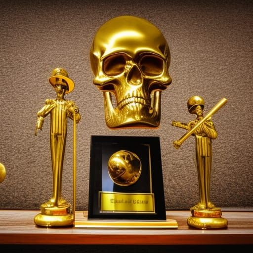 Skull Baseball Trophy in Gold Awards Case