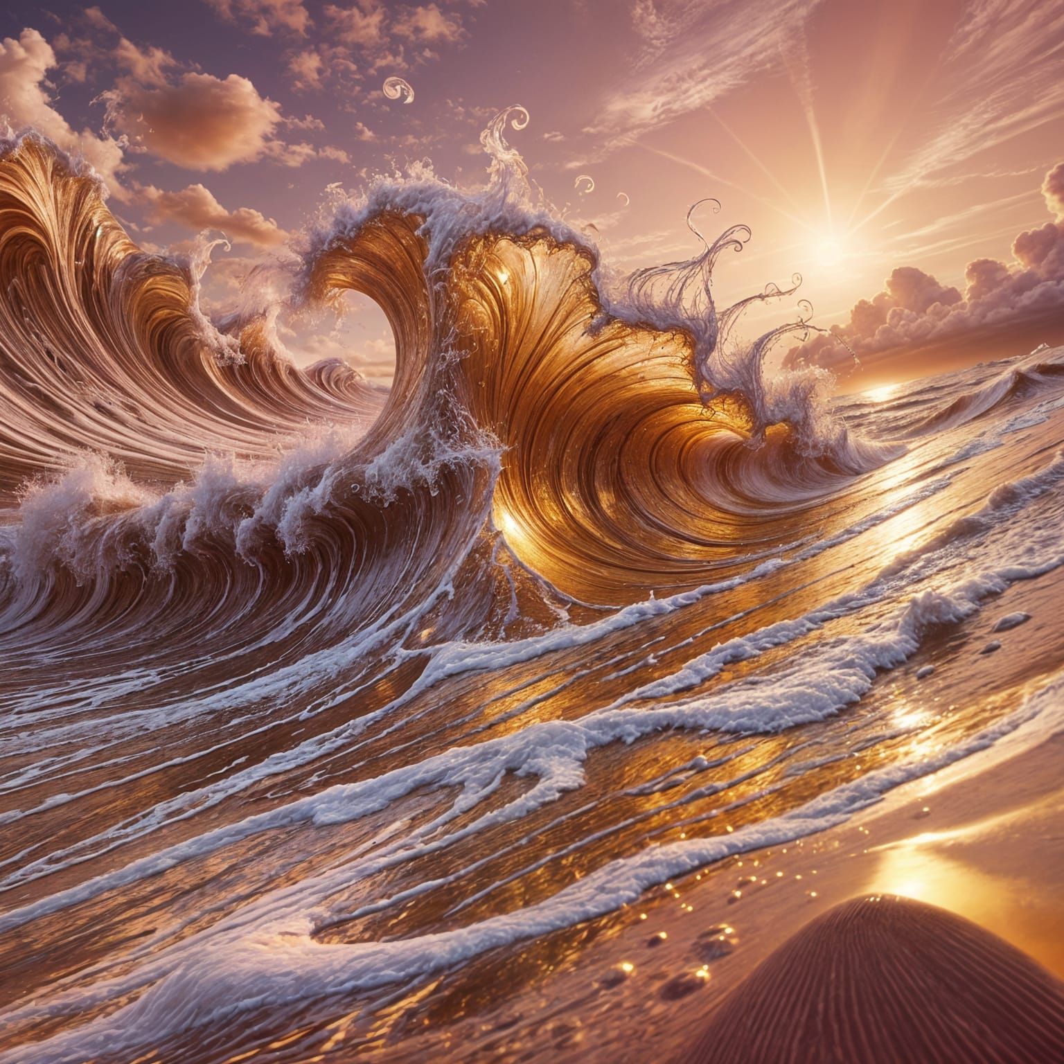 Vibrant Ocean Waves in Zentangle Style