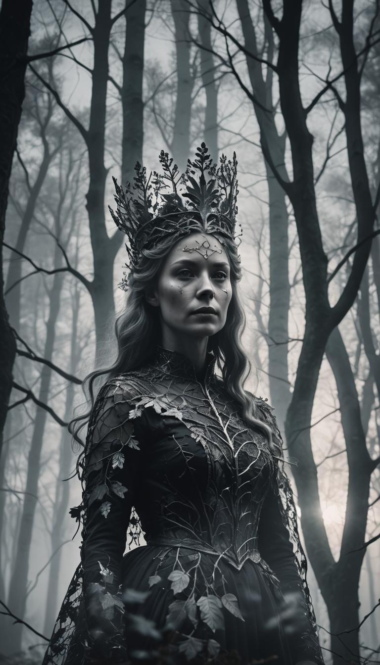 Nordic Queen Silhouette in Forest Double Exposure