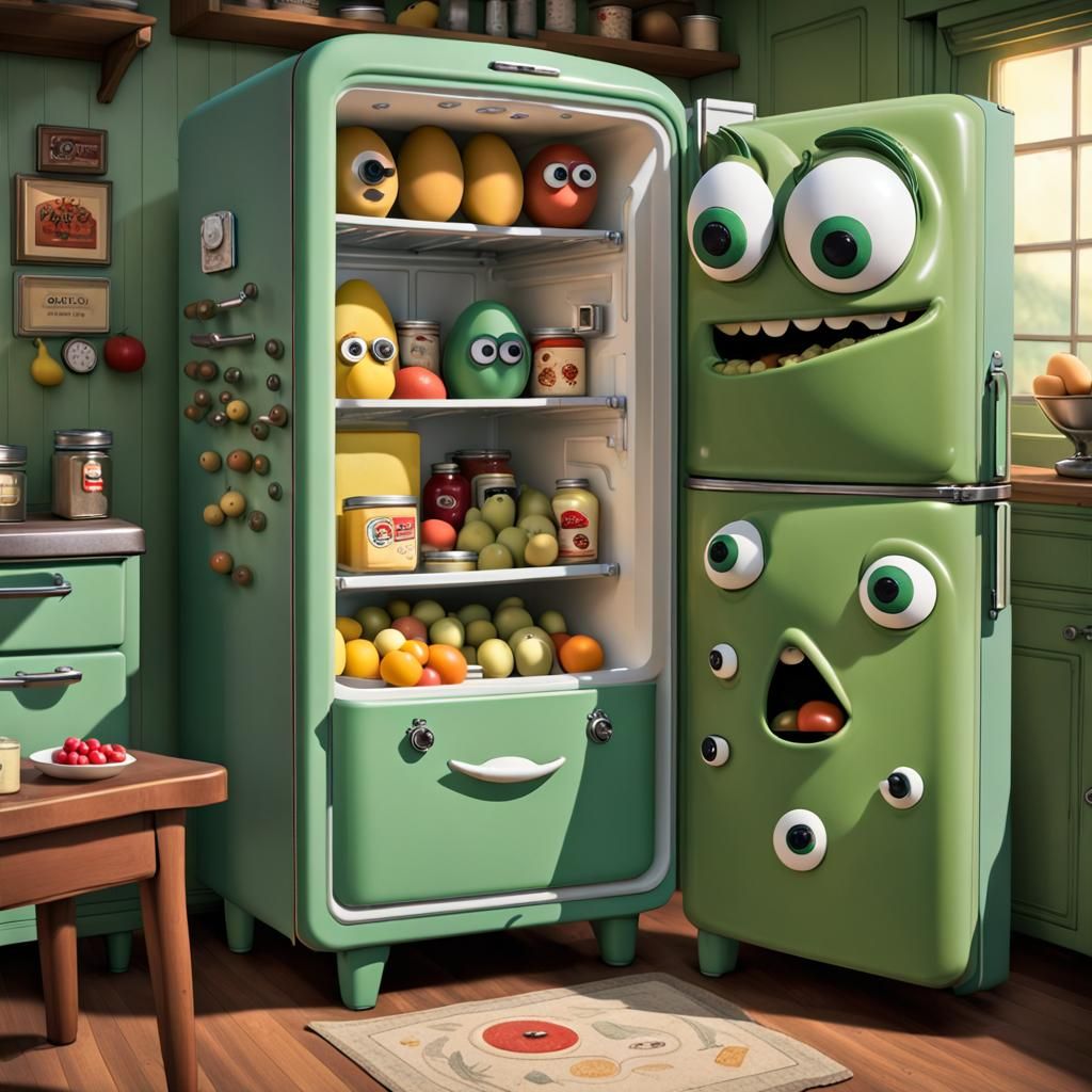 Whimsical 1950s Refrigerator with Googly Eyes