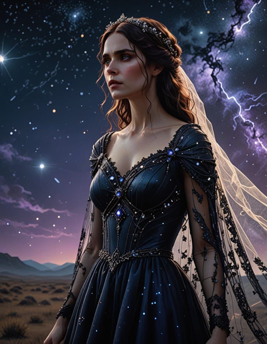 Gothic Bride Under Twinkling Constellations