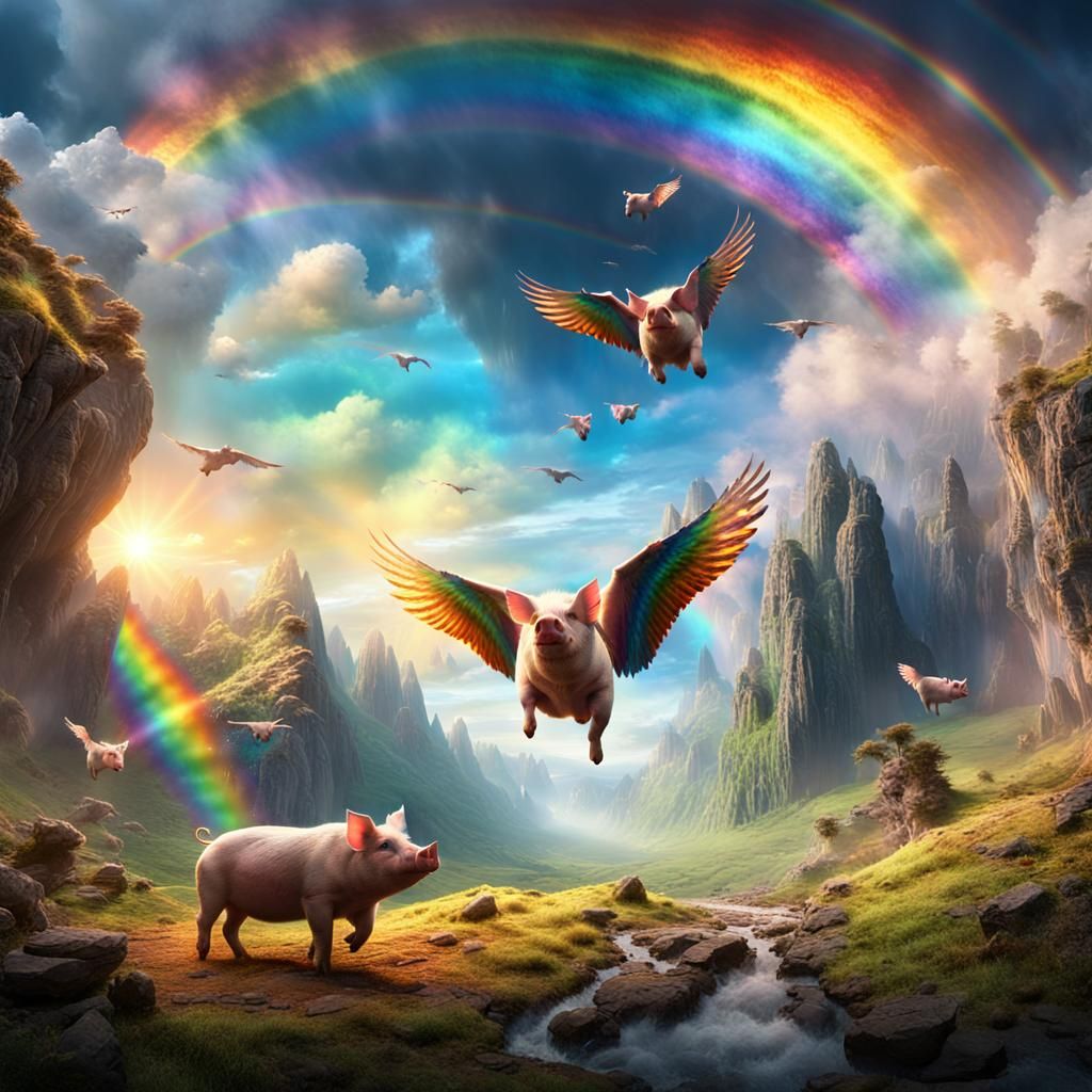 Winged Pigs on Rainbows: Epic Digital Painting