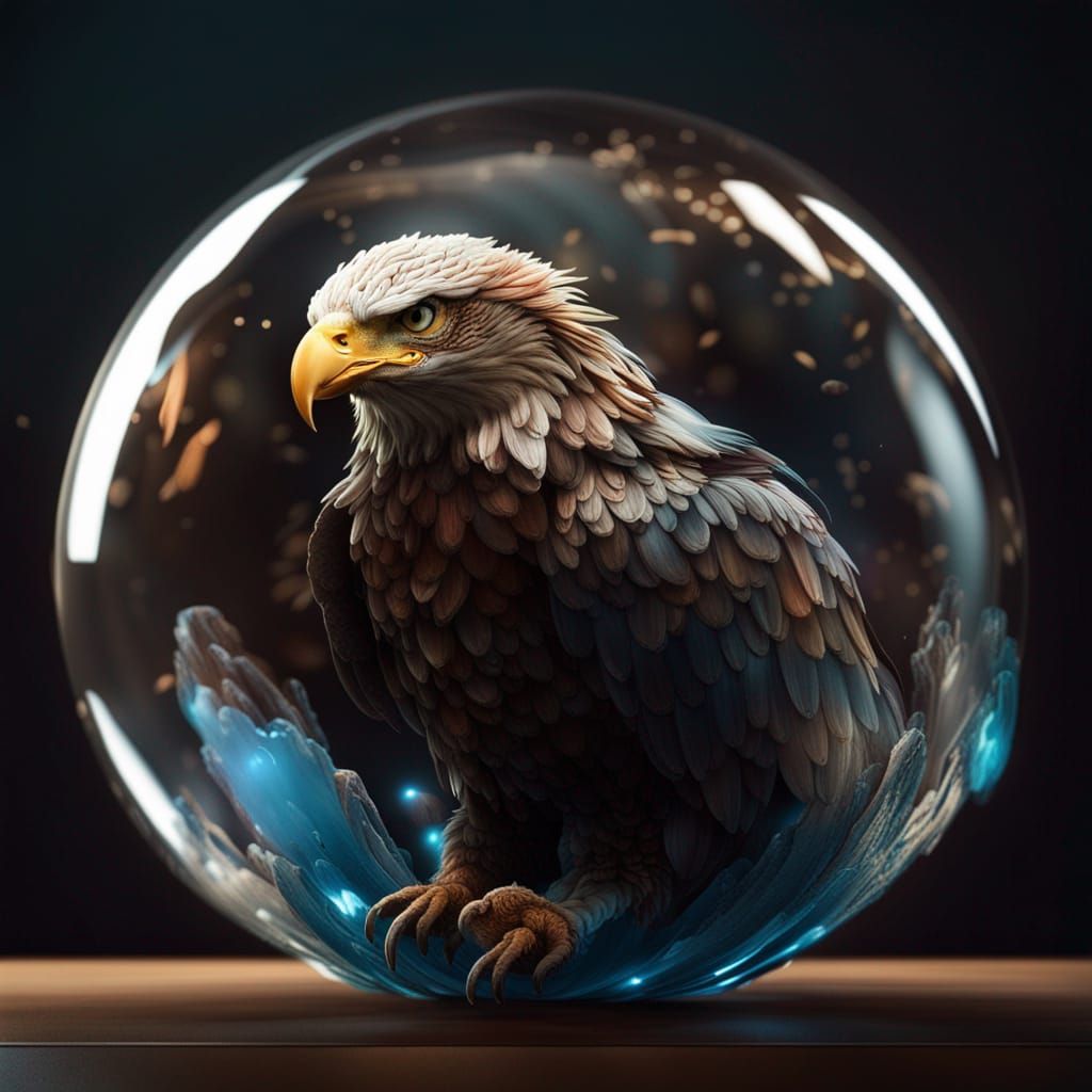 Eagle Inside Glass Sphere: Photorealistic CGI Masterpiece