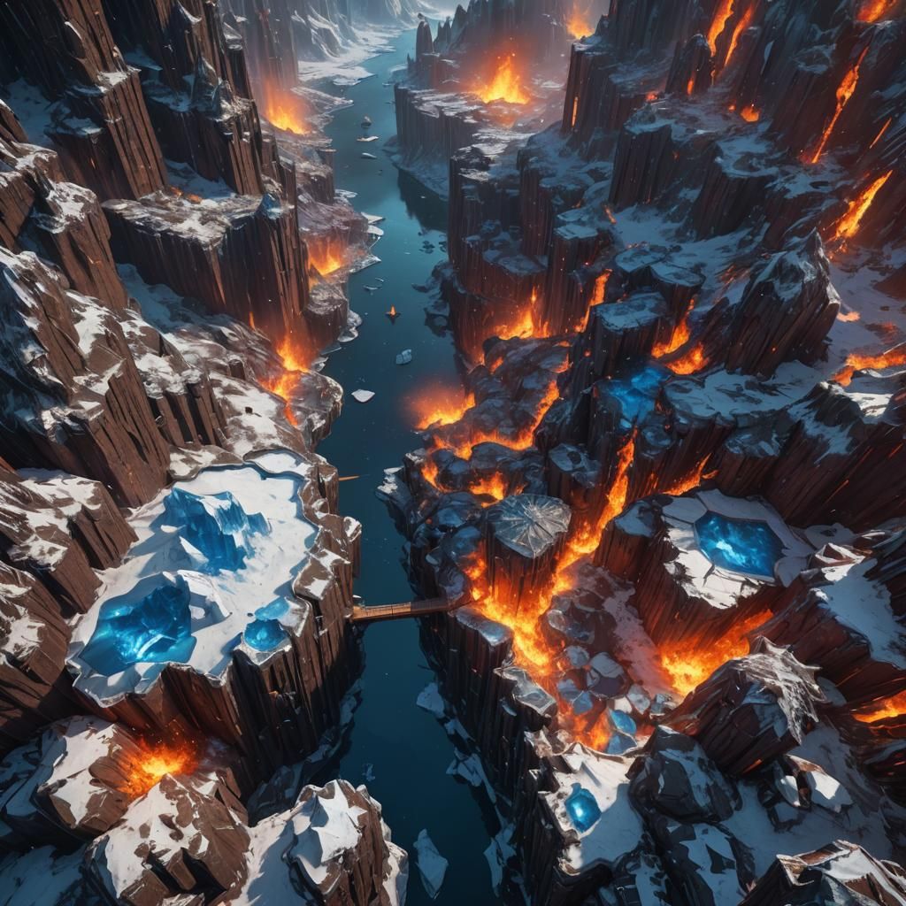 Epic Fire Versus Ice Clash: Detailed Concept Art