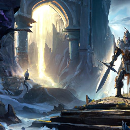 King Pulling Sword from Stone in Cathedral