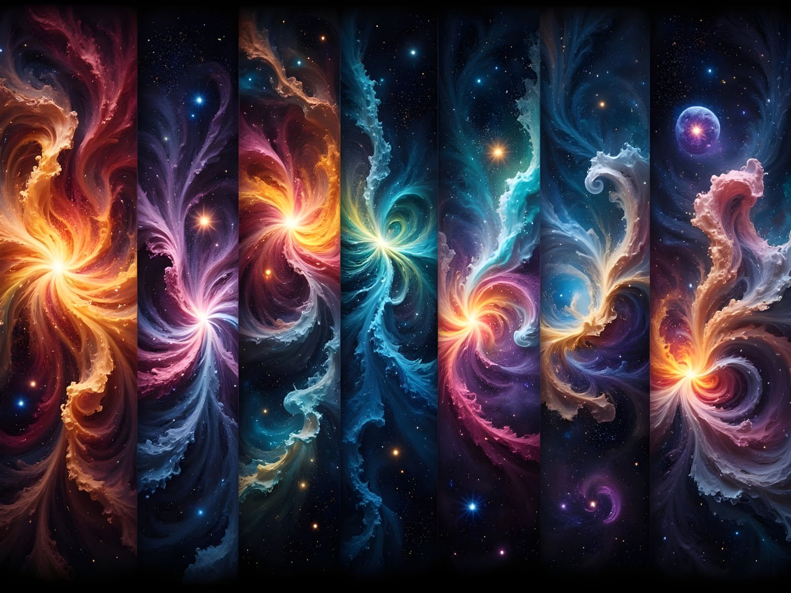 Cosmic Vortex: Diagonal Bands of Vibrant Nebulae and Galaxie...