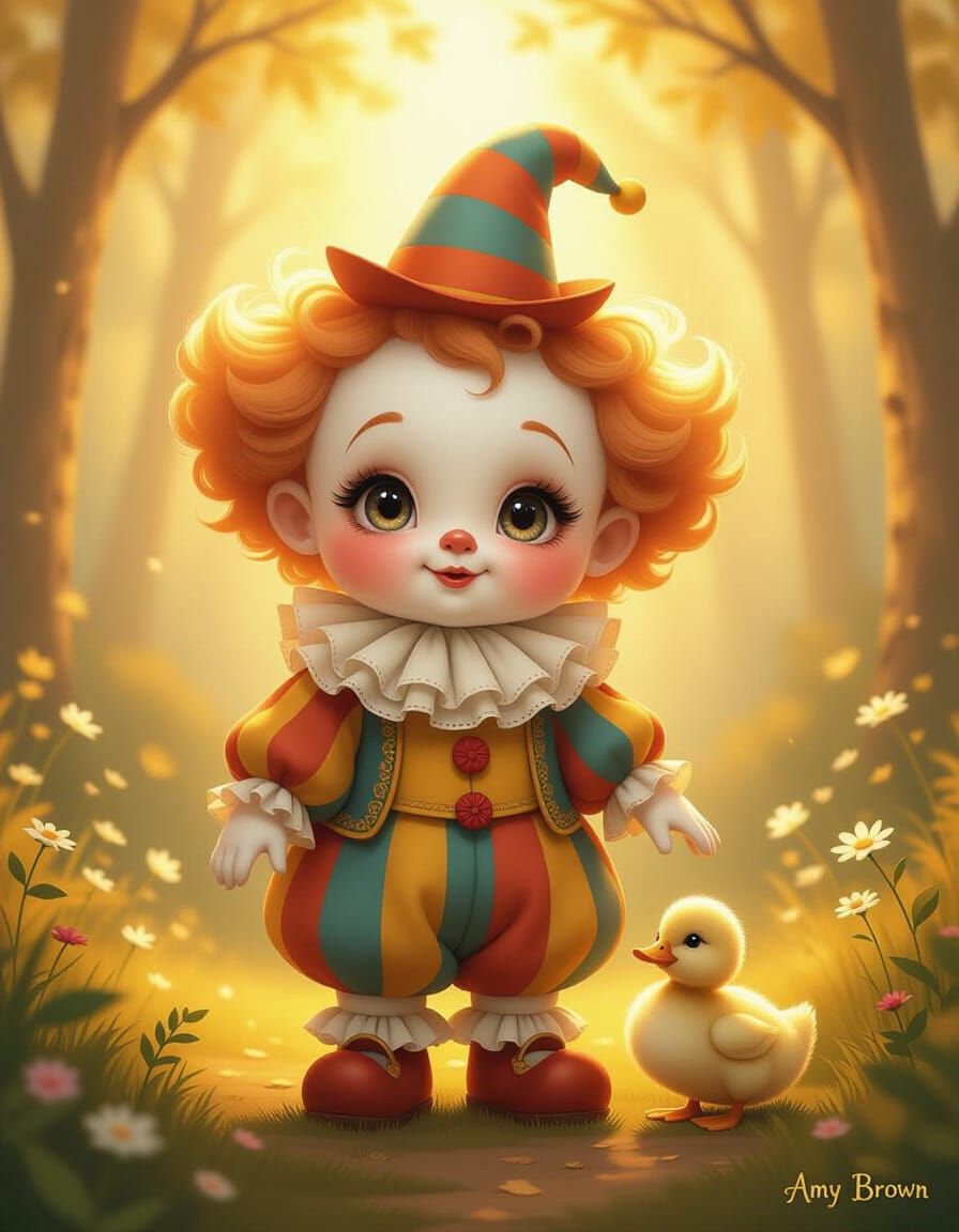 Baby Clown in Magical Forest: Whimsical Art