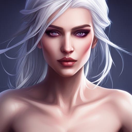 White-Haired Witch Portrait in Art Nouveau Style