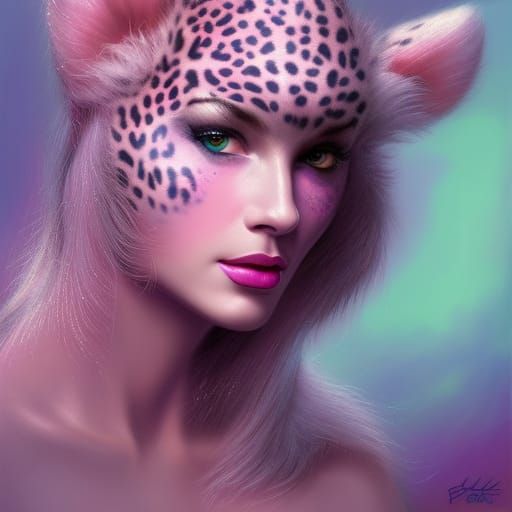 Cosmic Pink Leopard Princess in Hyperreal Digital Art