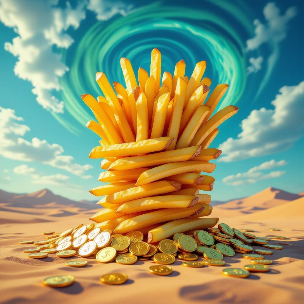 Giant French Fries as Ancient Ruins in Desert