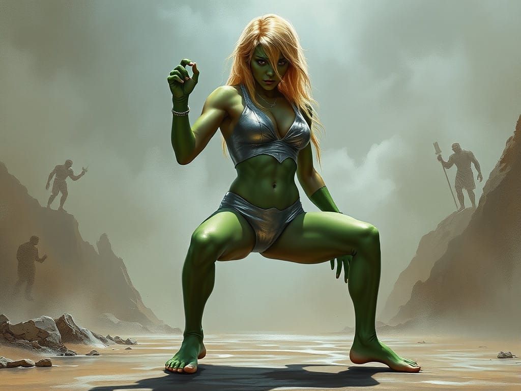 Surreal Futuristic Female Alien Wrestler in a Cyberpunk Aest...