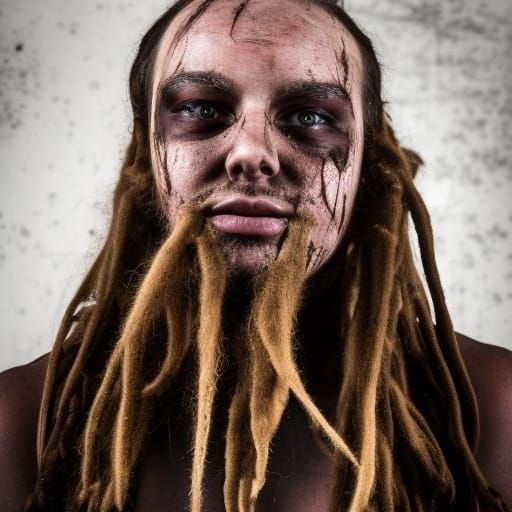 Realistic Mud-Smeared Bald Figure in Professional Photo