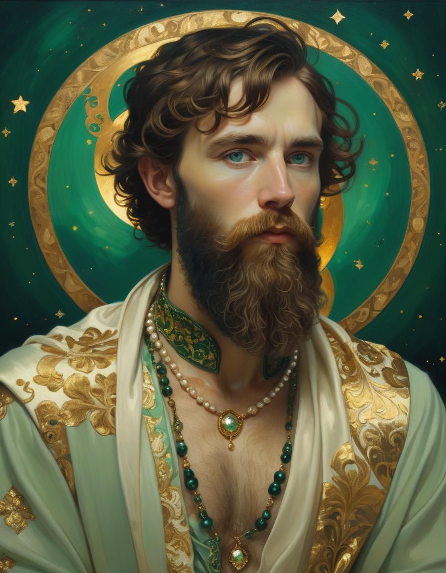 Art Nouveau Portrait of a Bearded Spellcaster