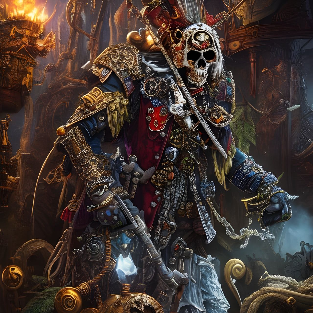 Demonic Orc Dragon Knight in Voodoo Clown Costume