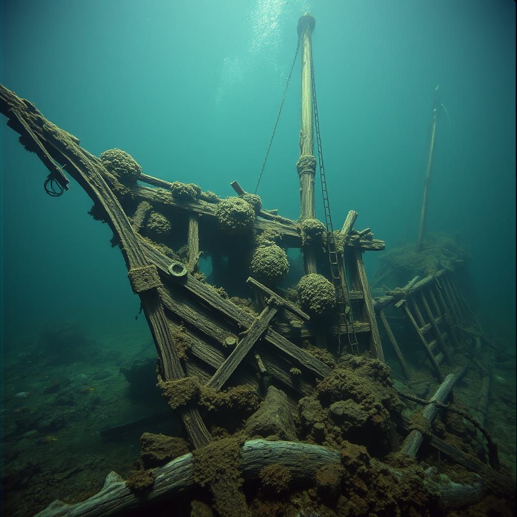Underwater Galleon Wreckage in Hyperrealistic Style