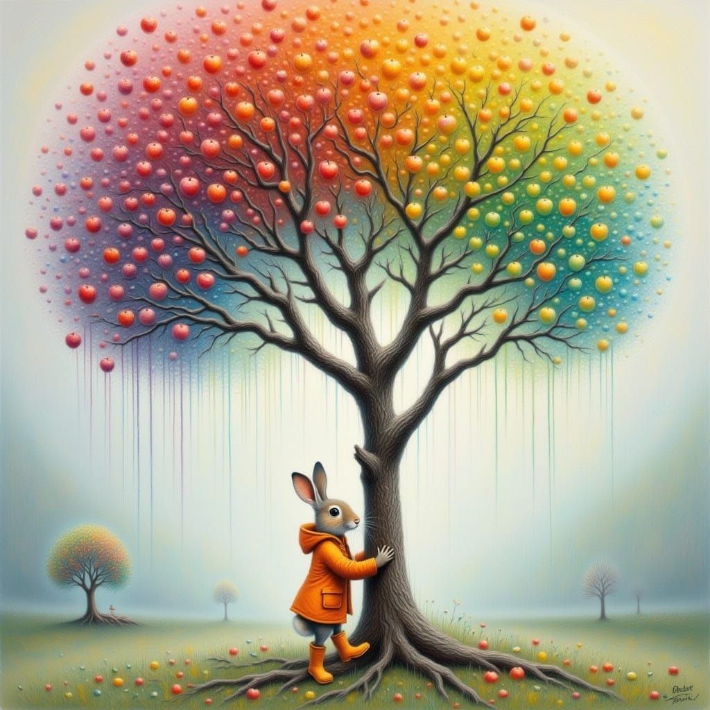 Whimsical Fantasy Landscape with a Rabbit and Magical Apple ...