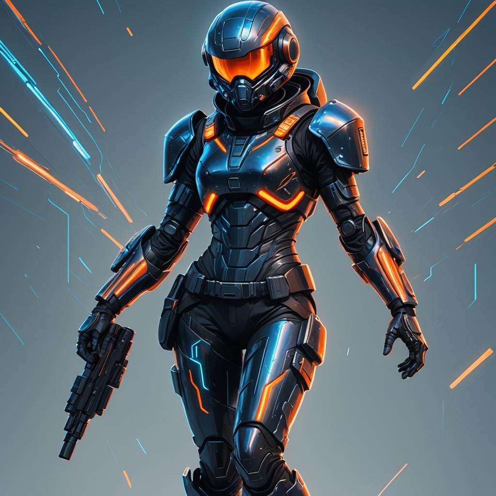 Futuristic Soldier Concept Art with Neon Accents