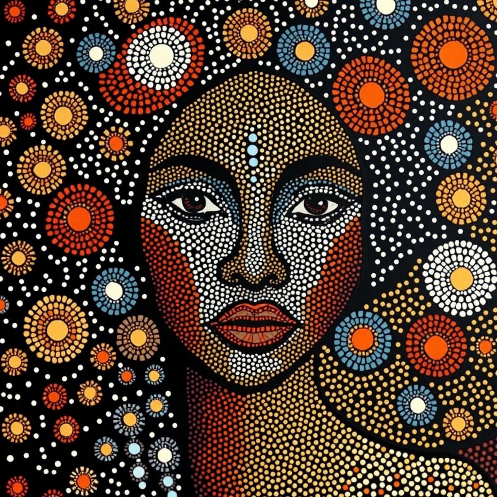 Wandjina Style Aboriginal Dot Painting Portrait