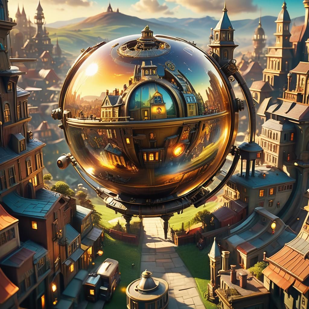 Orb Containing Tiny Steampunk World: Digital Matte Painting