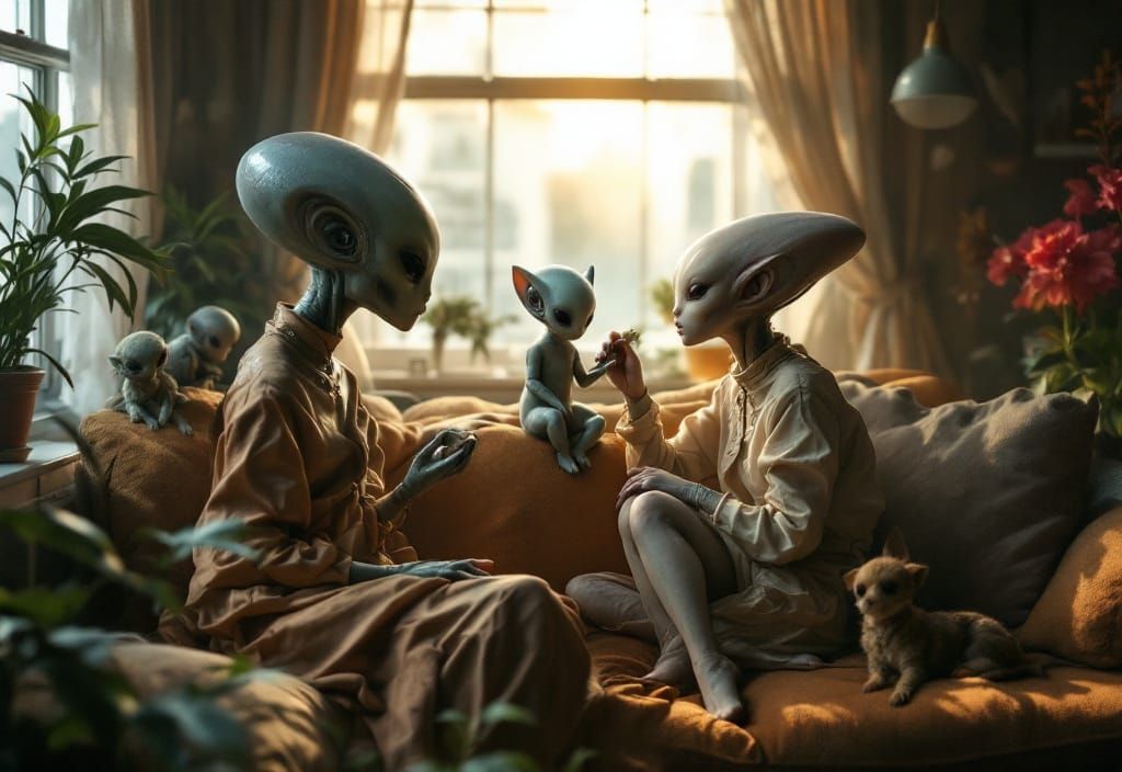 Harmonious Alien and Human Portrait in Hyperrealism