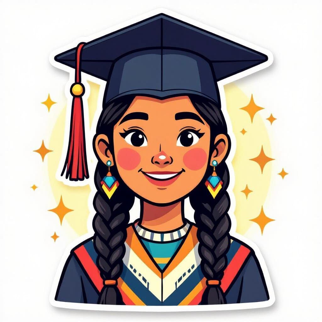 Cartoon Indigenous Graduate Sticker with Braids